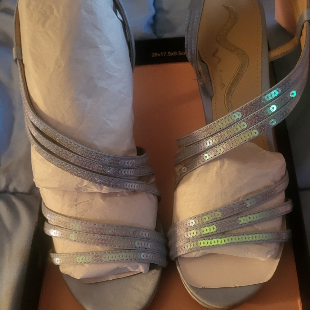 Nina Light Blue Sequin Sandals Elegant Strappy Design